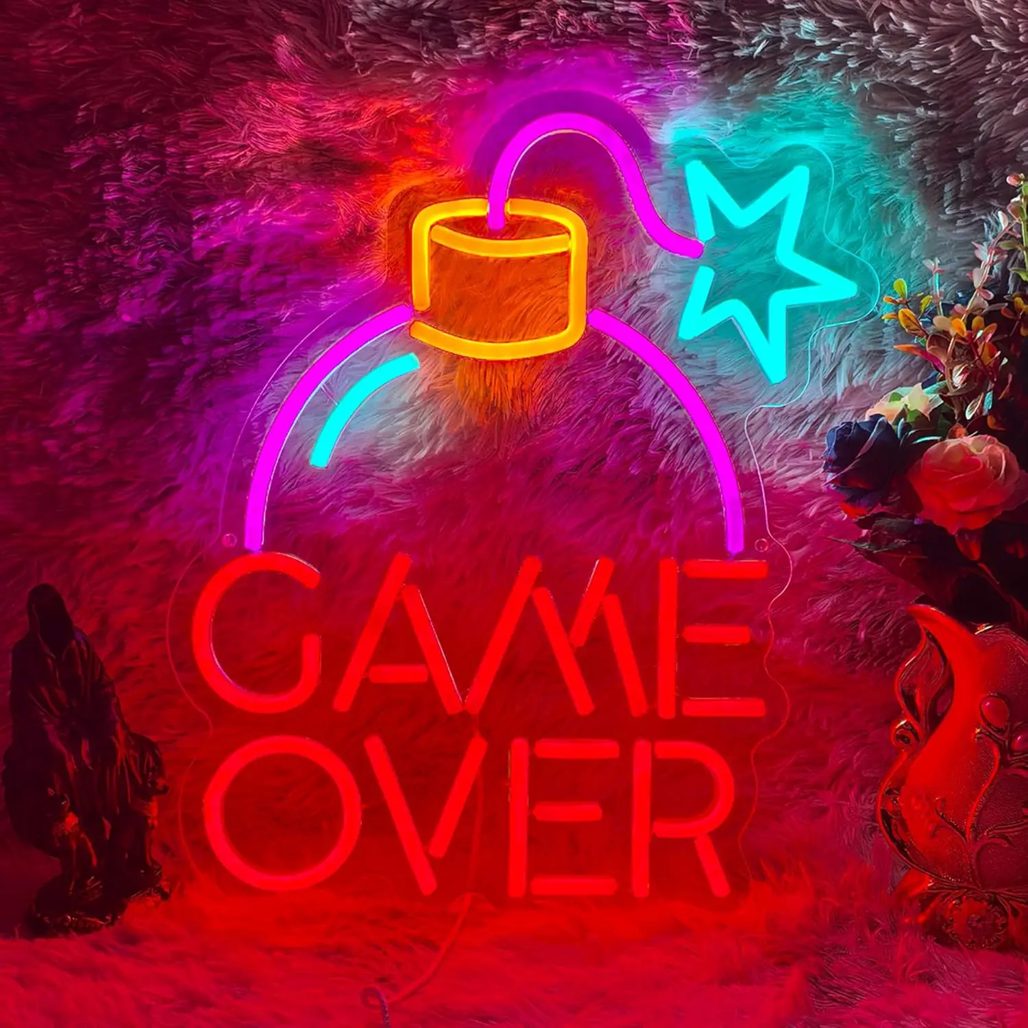 Party Games Stream - Game Over Rot-Rosa Neonlicht LED-Wandleuchte für